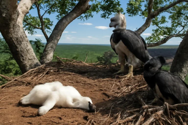 Filhote da maior águia do planeta morre após cair do ninho no Pantanal, vídeo de câmera mostra queda e rotina dos adultos no Maciço do Urucum