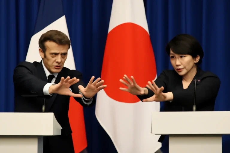 Macron e Sanae Takaichi, gesto de ‘Kamehameha’ em coletiva, selam parceria com declaração para defesa, tecnologia, minerais críticos, IA, espaço e cultura