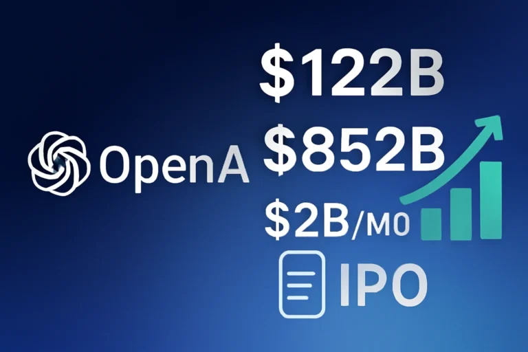 OpenAI capta US$ 122 bilhões em rodada e alcança avaliação de US$ 852 bilhões, com receita mensal de US$ 2 bilhões e planos para ‘superapp’ e IPO