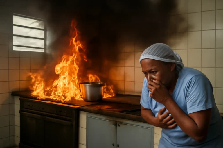 Incêndio em cozinha de escola pública em Riachão do Jacuípe, auxiliar inalou fumaça e foi atendido, investigação aponta suspeita de pane elétrica