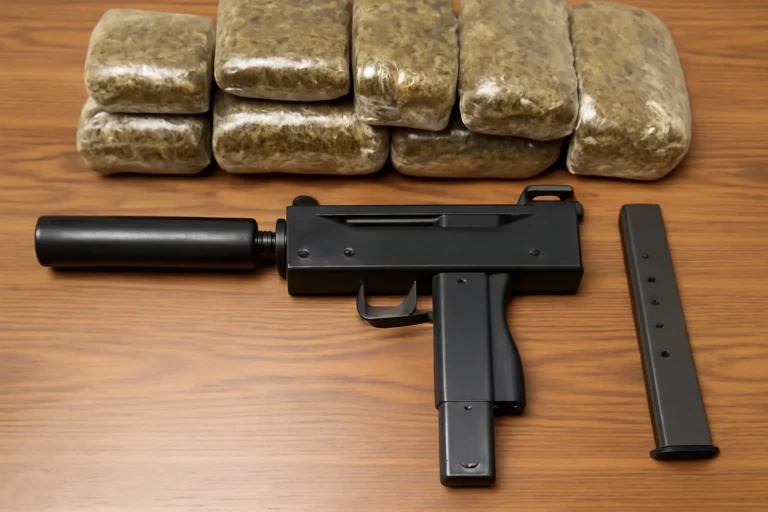 PM apreende submetralhadora e maconha colombiana em Uberlândia, arma tinha silenciador e carregador alongado, suspeito foi preso no bairro Canaã