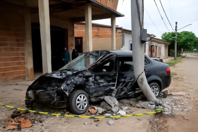 Acidente em Capitão Enéas, carro em alta velocidade bate em pilares de imóvel e poste no bairro Sapé, duas mortes confirmadas e perícia investiga causas