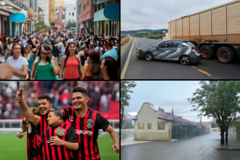 Sul de Minas hoje: ruas cheias na Páscoa em Passos, acidente fatal entre carro e caminhão na MGC-179, estreia do Pouso Alegre e temporal em Monte Belo