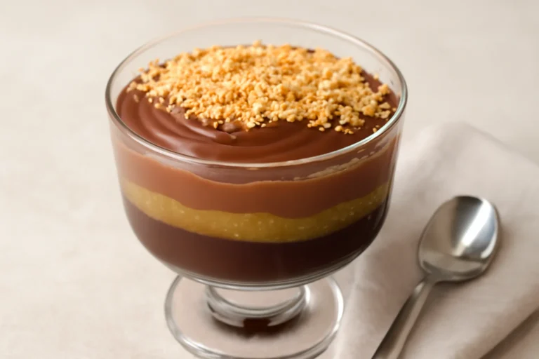 Sobremesa de Páscoa fácil com camadas de chocolate, ganache cremoso, geleia de maçã com cidreira e farofa de biscoito, receita passo a passo para impressionar