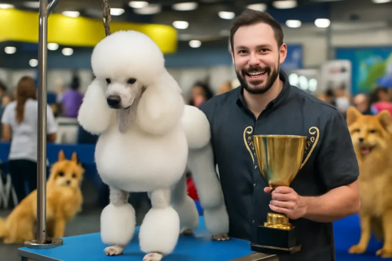 Groomer profissional Higor Soto vence categoria Poodle na Petnor 2025, destaca bem-estar animal, evolução do mercado e cuidados com raças como spitz