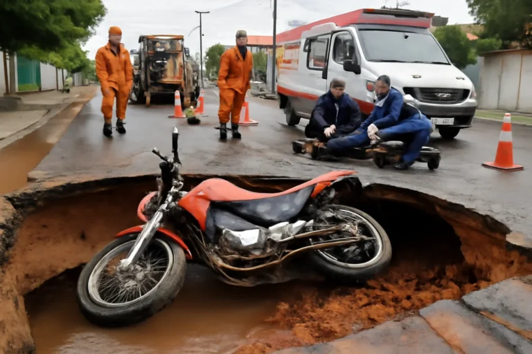Motociclista sofre grave acidente ao cair em cratera causada por chuvas em Juazeiro do Norte e mobiliza reparo emergencial