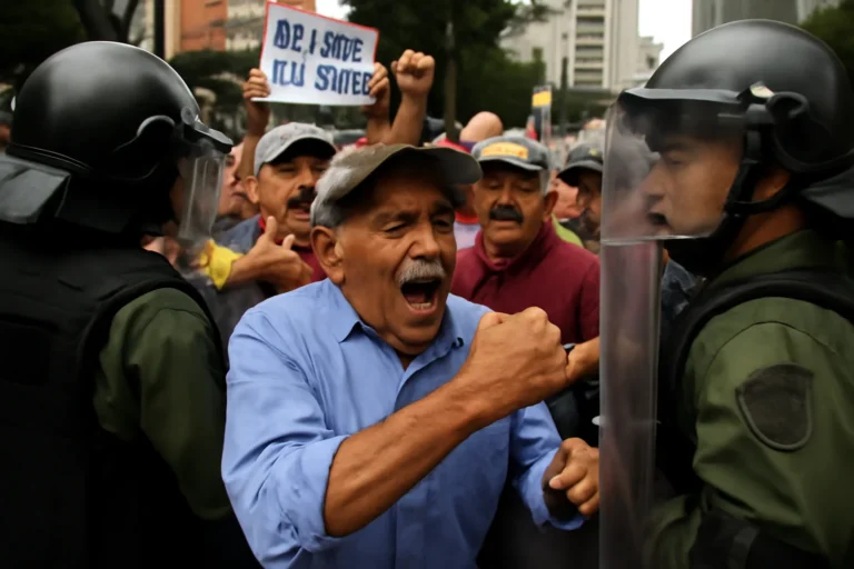 Confronto em protesto de servidores públicos por melhores salários em Caracas gera tensão e rejeição ao reajuste do governo venezuelano