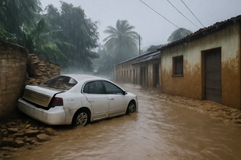 Chuva intensa em Fortaleza provoca queda de muro sobre carro e alagamentos que deixam casas cobertas de lama